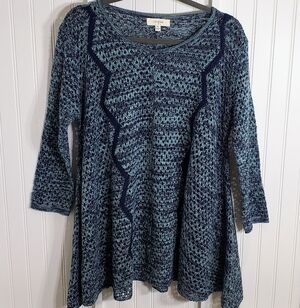 Umgee Crocheted Open Knit Sweater Tunic Blue & Green 1XL